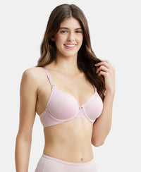 Under-Wired Padded Soft Touch Microfiber Elastane Full Coverage T-Shirt Bra with Lace Styling - Fragrant Lily-2