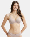 Under-Wired Padded Soft Touch Microfiber Elastane Full Coverage T-Shirt Bra with Lace Styling - Mocha-1