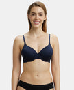 Under-Wired Padded Soft Touch Microfiber Elastane Full Coverage T-Shirt Bra with Lace Styling - Navy Blazer-1