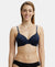 Under-Wired Padded Soft Touch Microfiber Elastane Full Coverage T-Shirt Bra with Lace Styling - Navy Blazer-1