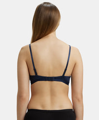 Under-Wired Padded Soft Touch Microfiber Elastane Full Coverage T-Shirt Bra with Lace Styling - Navy Blazer-3