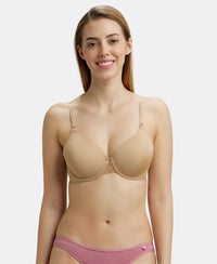 Under-Wired Padded Soft Touch Microfiber Elastane Full Coverage T-Shirt Bra with Lace Styling - Skin-1
