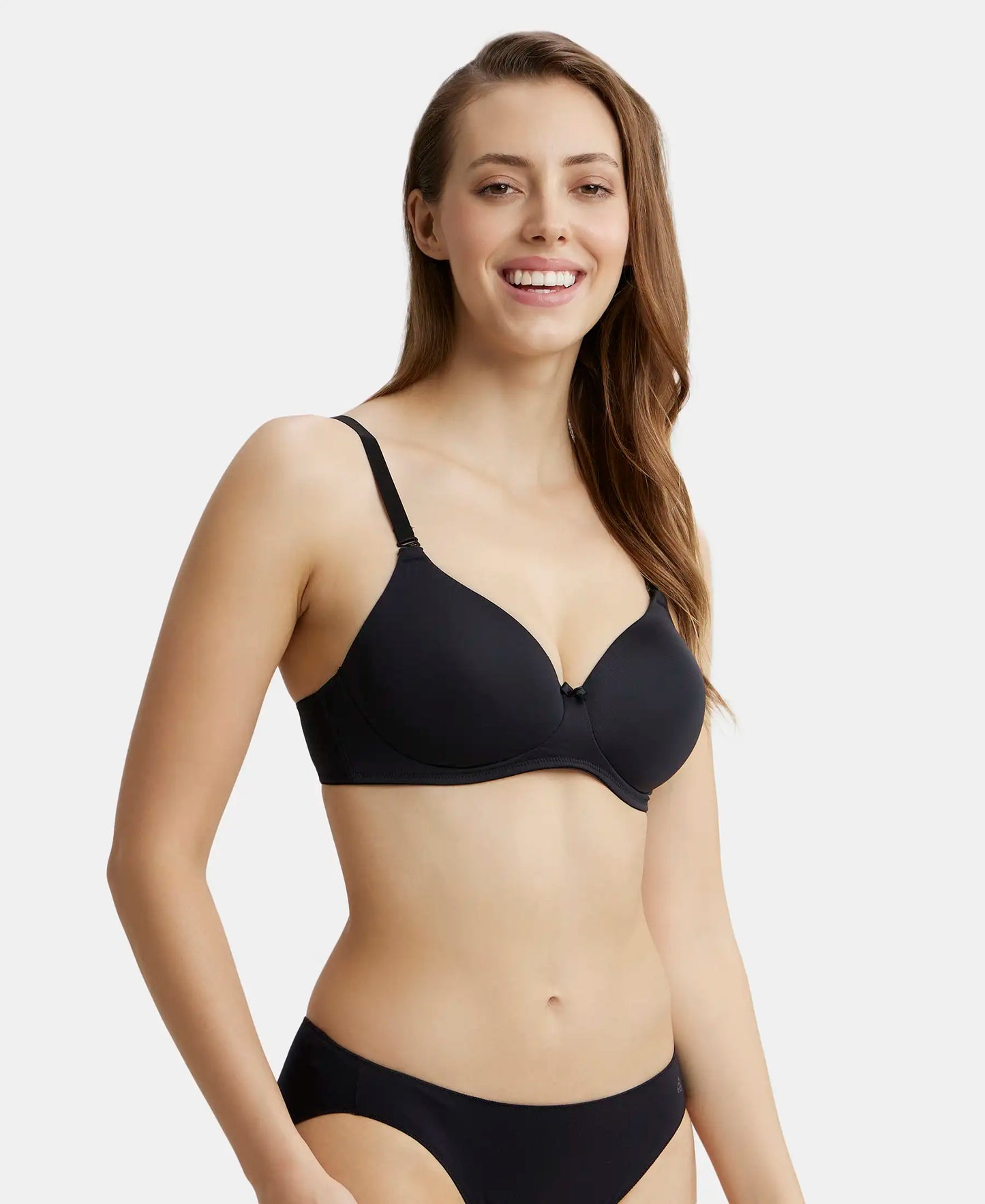 Wirefree Padded Microfiber Elastane Full Coverage T-Shirt Bra with Magic Under Cup - Black-2