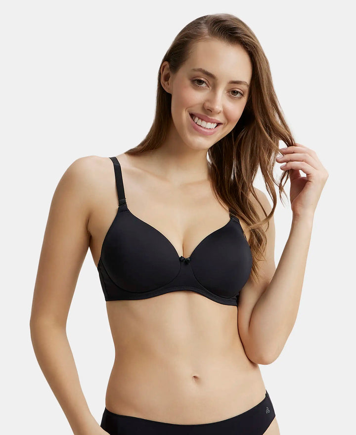 Wirefree Padded Microfiber Elastane Full Coverage T-Shirt Bra with Magic Under Cup - Black-5