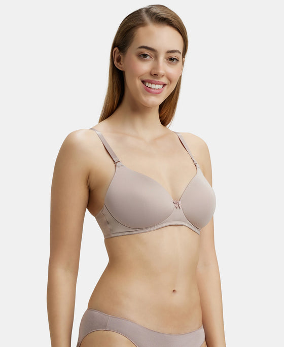 Wirefree Padded Microfiber Elastane Full Coverage T-Shirt Bra with Magic Under Cup - Mocha-2