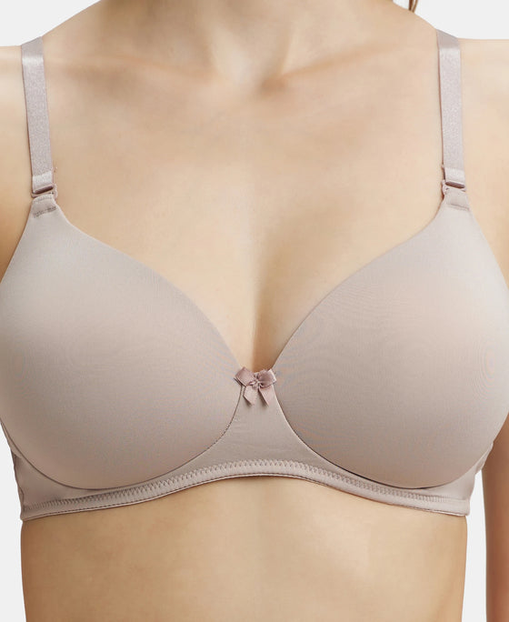 Wirefree Padded Microfiber Elastane Full Coverage T-Shirt Bra with Magic Under Cup - Mocha-7