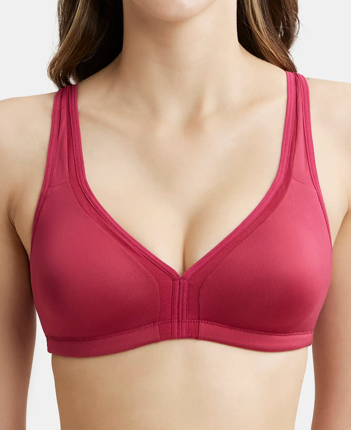 Wirefree Non Padded Soft Touch Microfiber Elastane Full Coverage Everyday Bra with Stylised Mesh Panel - Anemone-7