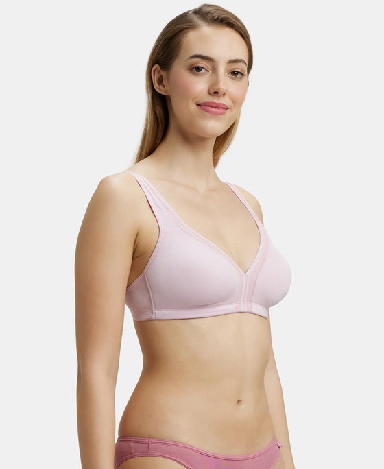 Wirefree Non Padded Soft Touch Microfiber Elastane Full Coverage Everyday Bra with Stylised Mesh Panel - Fragrant Lily-2