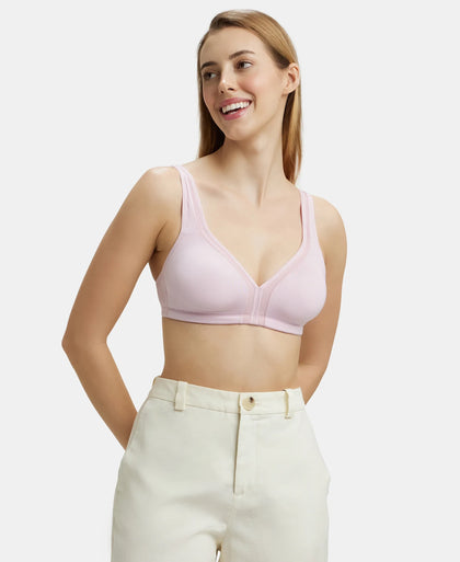 Wirefree Non Padded Soft Touch Microfiber Elastane Full Coverage Everyday Bra with Stylised Mesh Panel - Fragrant Lily-5