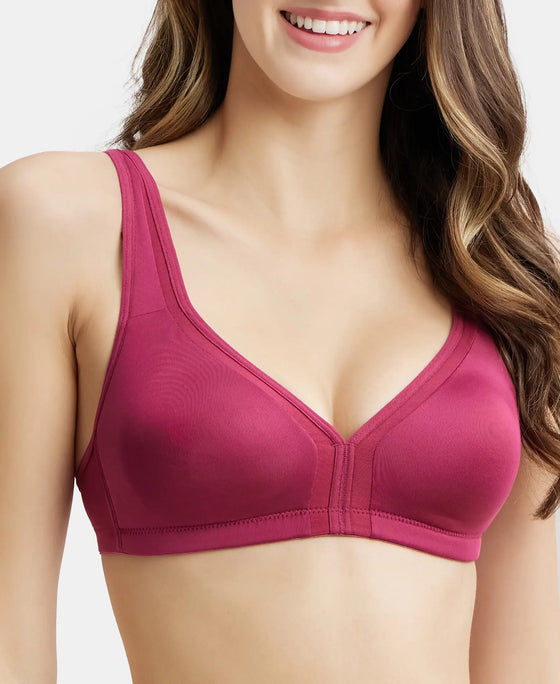 Wirefree Non Padded Soft Touch Microfiber Elastane Full Coverage Everyday Bra with Stylised Mesh Panel - Pink Wine-6