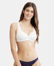 Wirefree Non Padded Soft Touch Microfiber Elastane Full Coverage Everyday Bra with Stylised Mesh Panel - White-1