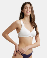Wirefree Non Padded Soft Touch Microfiber Elastane Full Coverage Everyday Bra with Stylised Mesh Panel - White-2