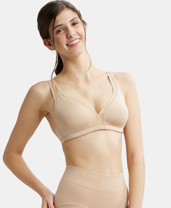Wirefree Non Padded Soft Touch Microfiber Elastane Full Coverage Everyday Bra with Stylised Mesh Panel - Light Skin-5