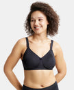 Wirefree Padded Soft Touch Microfiber Elastane Full Coverage Plus Size Bra with Magic Under Cup - Black-1