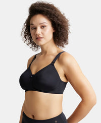 Wirefree Padded Soft Touch Microfiber Elastane Full Coverage Plus Size Bra with Magic Under Cup - Black-2