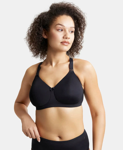 Wirefree Padded Soft Touch Microfiber Elastane Full Coverage Plus Size Bra with Magic Under Cup - Black-5