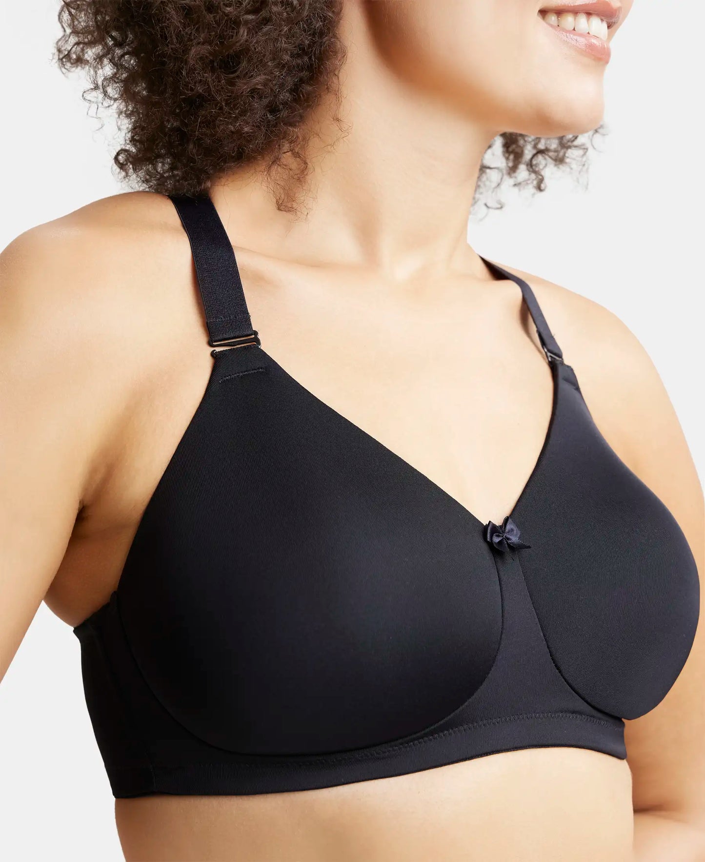 Wirefree Padded Soft Touch Microfiber Elastane Full Coverage Plus Size Bra with Magic Under Cup - Black-6