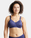 Wirefree Padded Soft Touch Microfiber Elastane Full Coverage Plus Size Bra with Magic Under Cup - Classic Navy-1