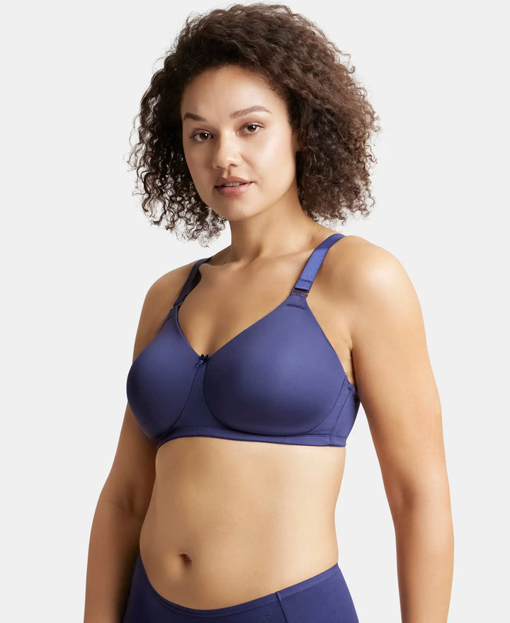 Wirefree Padded Soft Touch Microfiber Elastane Full Coverage Plus Size Bra with Magic Under Cup - Classic Navy-2