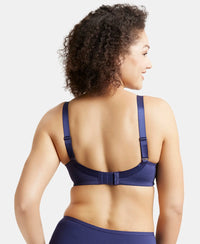 Wirefree Padded Soft Touch Microfiber Elastane Full Coverage Plus Size Bra with Magic Under Cup - Classic Navy-3