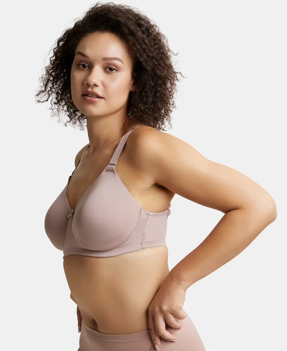 Wirefree Padded Soft Touch Microfiber Elastane Full Coverage Plus Size Bra with Magic Under Cup - Mocha-2