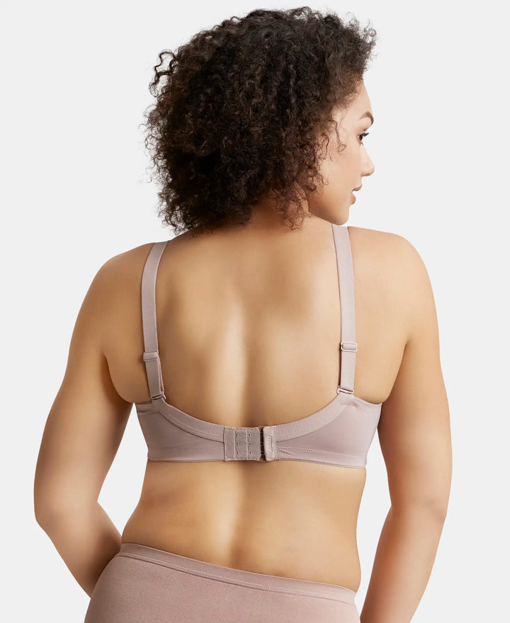 Wirefree Padded Soft Touch Microfiber Elastane Full Coverage Plus Size Bra with Magic Under Cup - Mocha-3