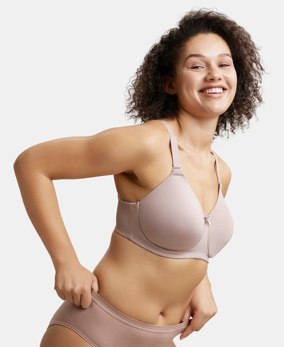 Wirefree Padded Soft Touch Microfiber Elastane Full Coverage Plus Size Bra with Magic Under Cup - Mocha-5