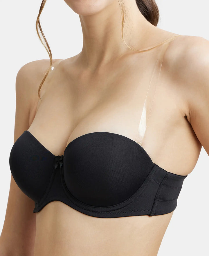 Under-Wired Padded Soft Touch Microfiber Elastane Full Coverage Strapless Bra with Ultra-Grip Support Band - Black-7