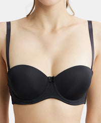 Under-Wired Padded Soft Touch Microfiber Elastane Full Coverage Strapless Bra with Ultra-Grip Support Band - Black-8
