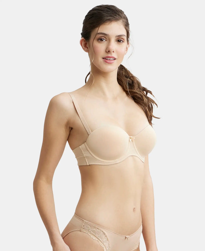 Under-Wired Padded Soft Touch Microfiber Elastane Full Coverage Strapless Bra with Ultra-Grip Support Band - Light Skin-2