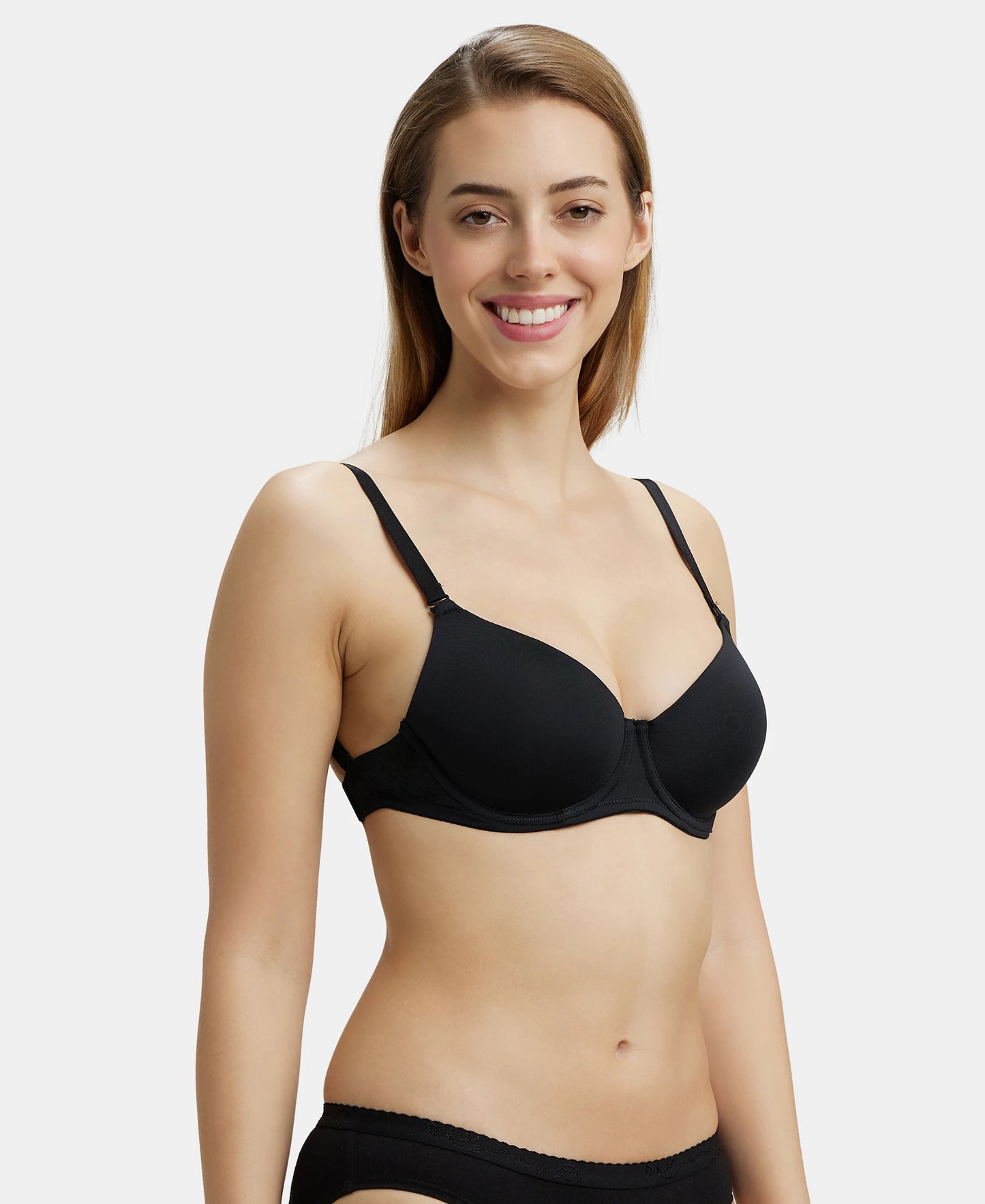 Wired Padded Soft Touch Microfiber Elastane Medium Coverage Multiway Backless Bra - Black-2