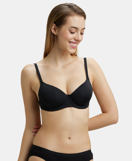Wired Padded Soft Touch Microfiber Elastane Medium Coverage Multiway Backless Bra - Black-5