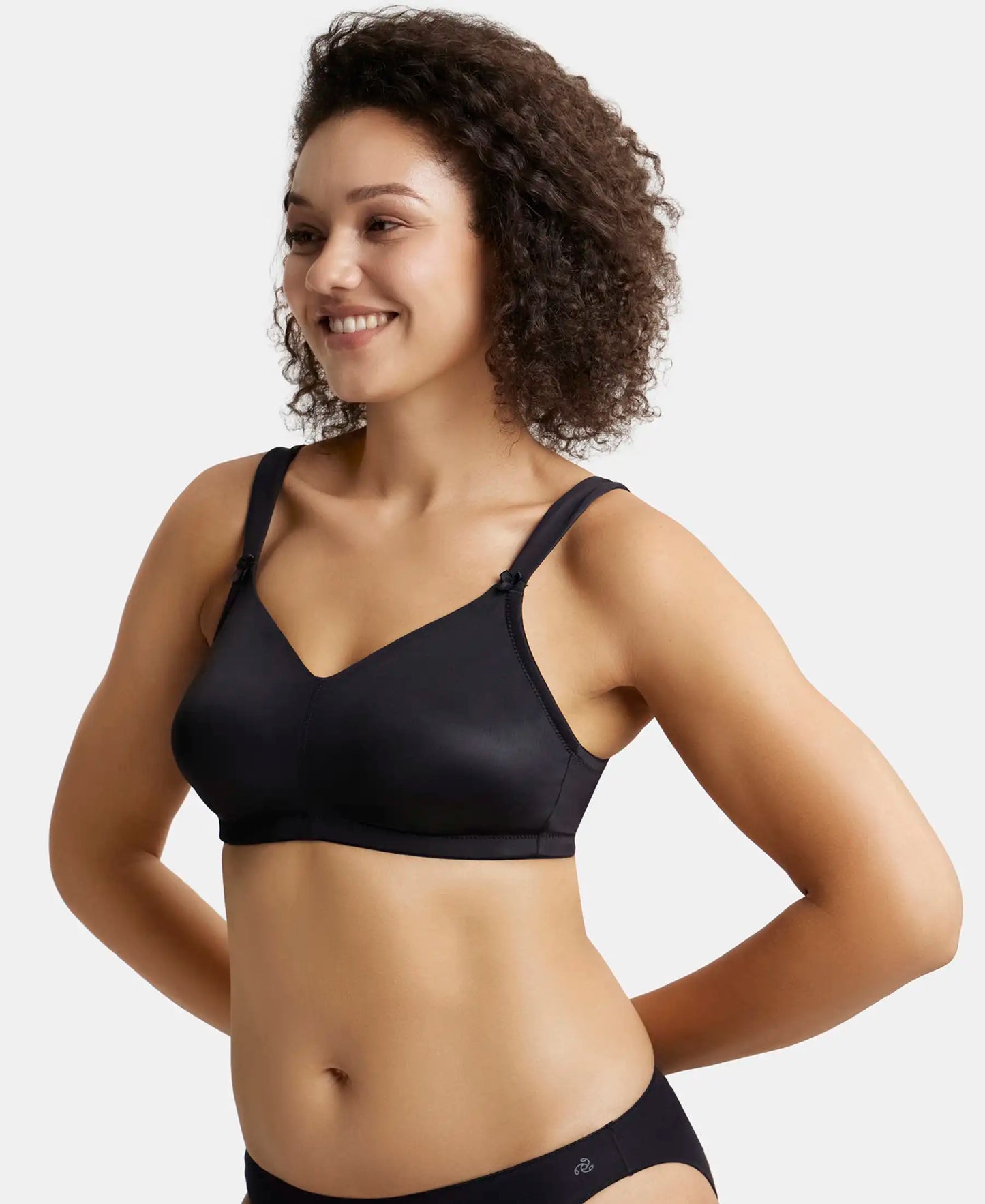 Wirefree Non Padded Soft Touch Microfiber Elastane Full Coverage Minimizer Bra with Broad Cushioned Fabric Strap - Black-2