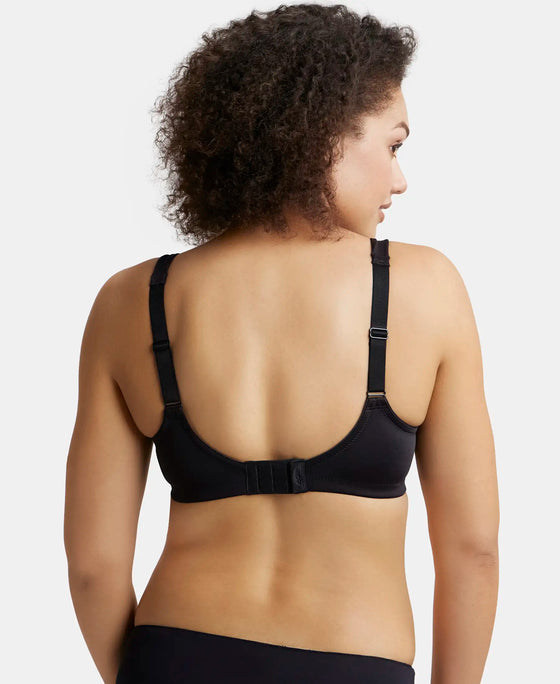 Wirefree Non Padded Soft Touch Microfiber Elastane Full Coverage Minimizer Bra with Broad Cushioned Fabric Strap - Black-3