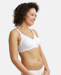 Wirefree Non Padded Soft Touch Microfiber Elastane Full Coverage Minimizer Bra with Broad Cushioned Fabric Strap - White-2