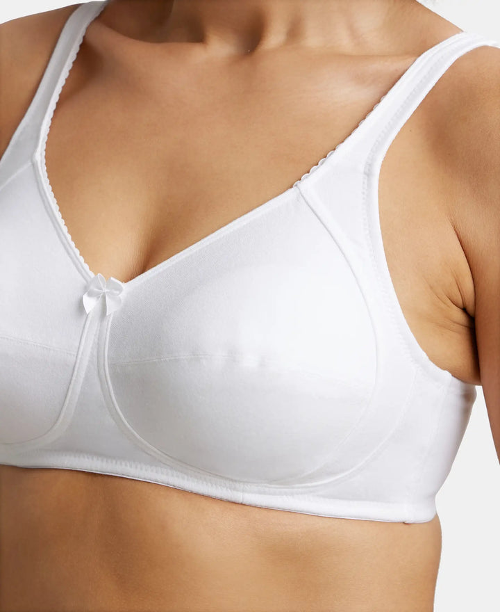Wirefree Non Padded Soft Touch Microfiber Elastane Full Coverage Minimizer Bra with Broad Cushioned Fabric Strap - White-6