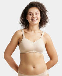 Wirefree Non Padded Soft Touch Microfiber Elastane Full Coverage Minimizer Bra with Broad Cushioned Fabric Strap - Light Skin-1