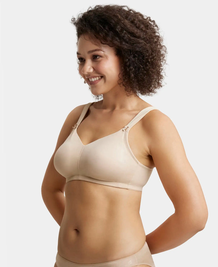 Wirefree Non Padded Soft Touch Microfiber Elastane Full Coverage Minimizer Bra with Broad Cushioned Fabric Strap - Light Skin-2
