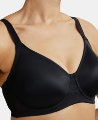Under-Wired Non-Padded Soft Touch Microfiber Elastane Full Coverage Minimizer Bra with Broad Wings - Black-7