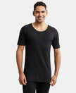 Super Combed Cotton Rich Half Sleeved Thermal Undershirt with StayWarm Technology - Black-1