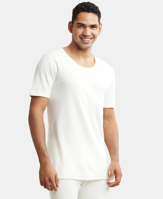 Super Combed Cotton Rich Half Sleeved Thermal Undershirt with StayWarm Technology - Off White-2