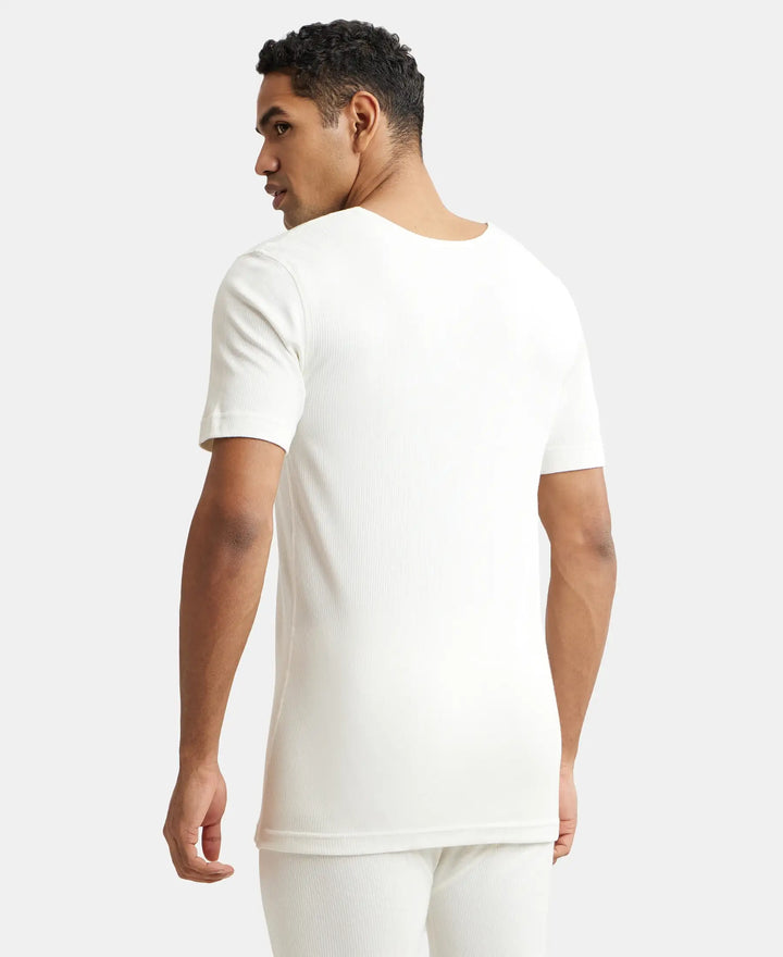 Super Combed Cotton Rich Half Sleeved Thermal Undershirt with StayWarm Technology - Off White-3