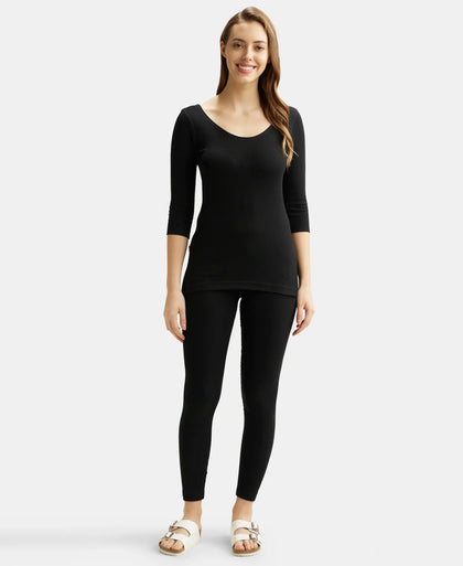 Super Combed Cotton Rich Three Quarter Sleeve Thermal Top with StayWarm Technology - Black-4