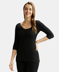 Super Combed Cotton Rich Three Quarter Sleeve Thermal Top with StayWarm Technology - Black-5