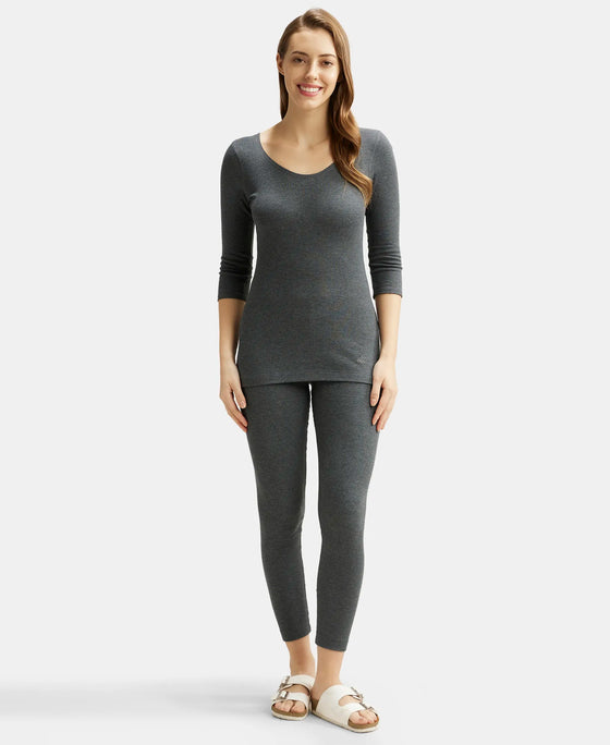 Super Combed Cotton Rich Three Quarter Sleeve Thermal Top with StayWarm Technology - Charcoal Melange-4