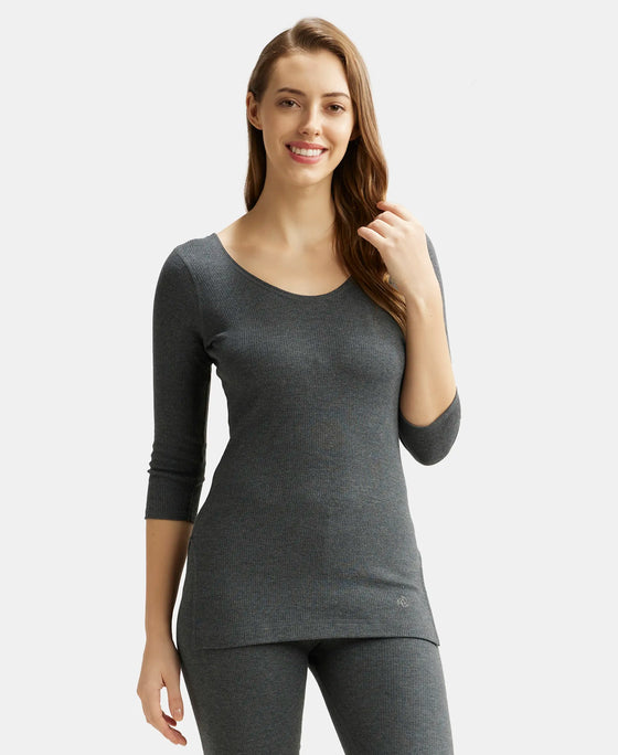 Super Combed Cotton Rich Three Quarter Sleeve Thermal Top with StayWarm Technology - Charcoal Melange-5