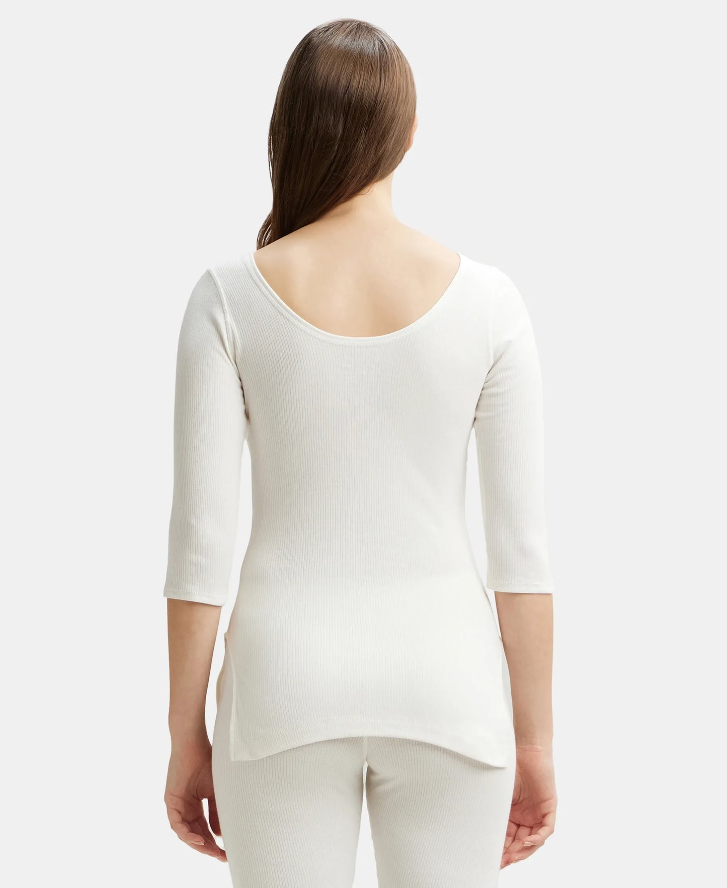 Super Combed Cotton Rich Three Quarter Sleeve Thermal Top with StayWarm Technology - Off White-3