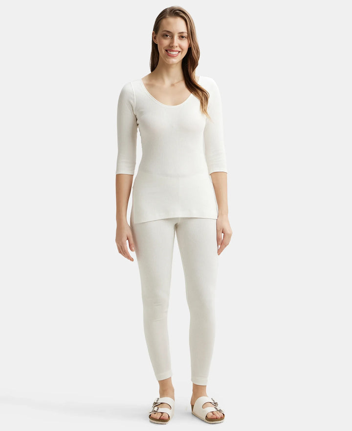 Super Combed Cotton Rich Three Quarter Sleeve Thermal Top with StayWarm Technology - Off White-4