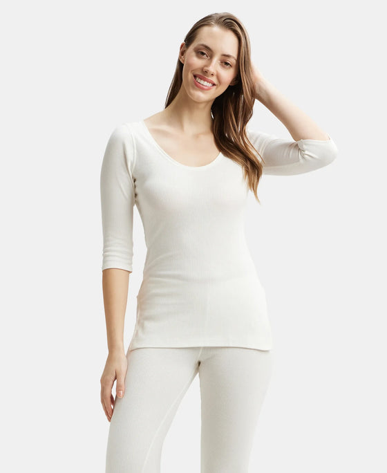 Super Combed Cotton Rich Three Quarter Sleeve Thermal Top with StayWarm Technology - Off White-6