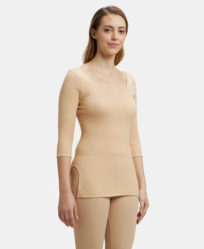 Super Combed Cotton Rich Three Quarter Sleeve Thermal Top with StayWarm Technology - Skin-2